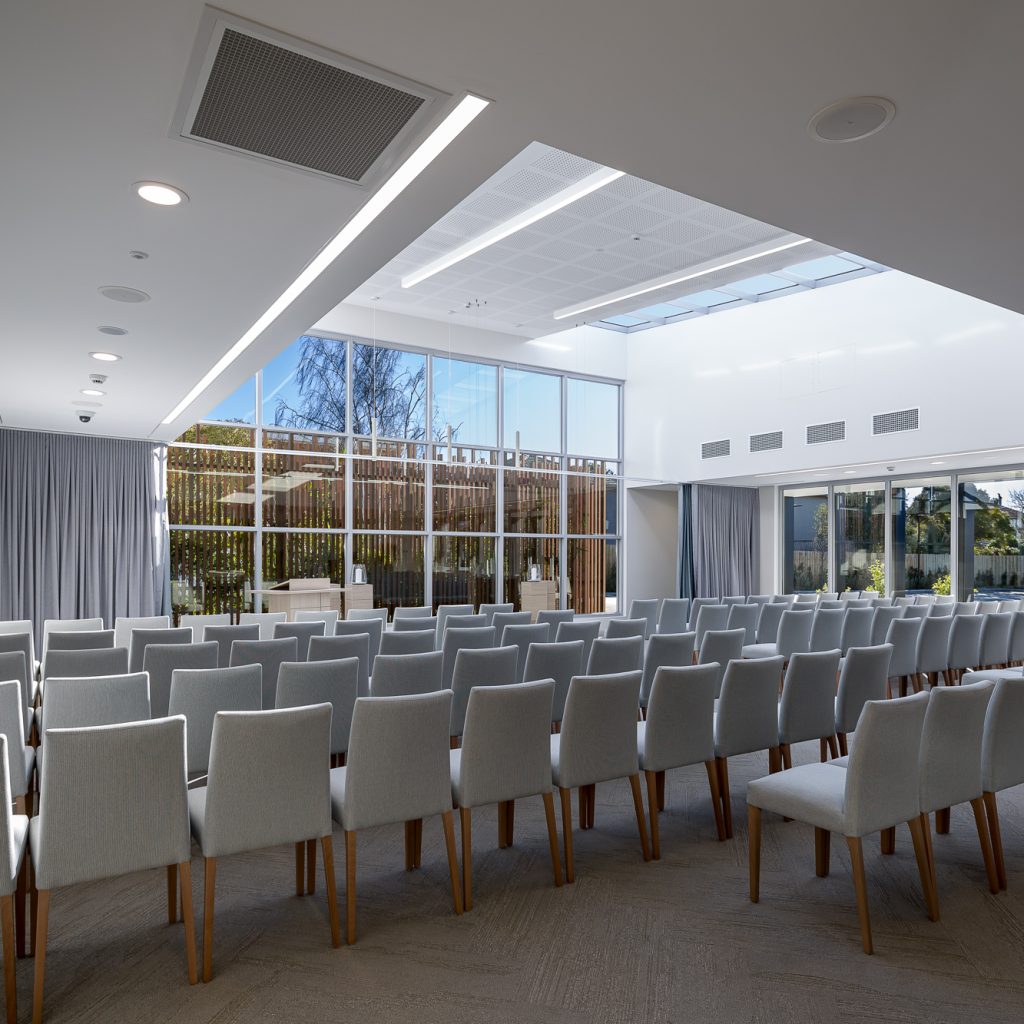 Le Pine and white lady funeral home chapel area internal photo by Roger Thompson Photography Melbourne