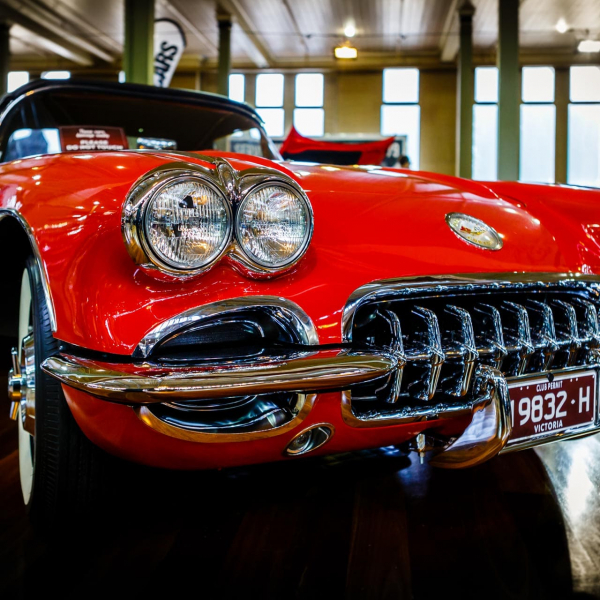 red corvette cabriolet classic car at motorclassico car show in melbourne