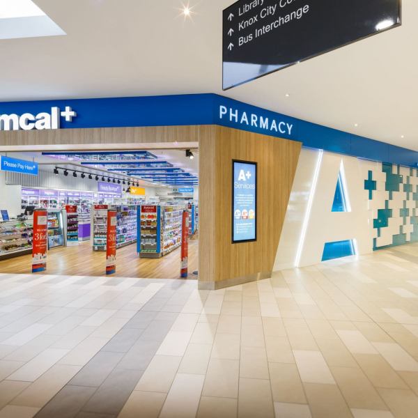 amcal+ pharmacy internal photograph of main entry area by sigma pharmaceuticals in stud park shopping centre